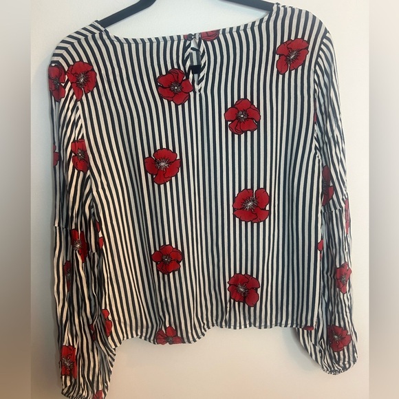 GEORGE size M women’s blouse, black and white stripe with red poppy print - Picture 5 of 6